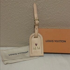 Louis Vuitton Cream Luggage Tag with Gold Buckle